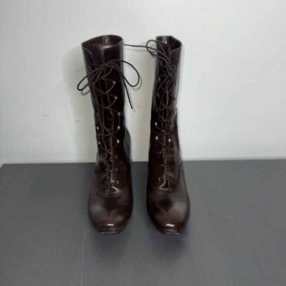 Gianni Barbato Women's  Leather Lace Up Boots Pointed Toe - Picture 2 of 12